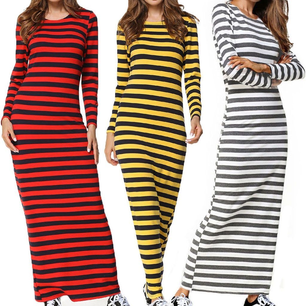 Long Sleeve Striped Polyester Spandex ...
